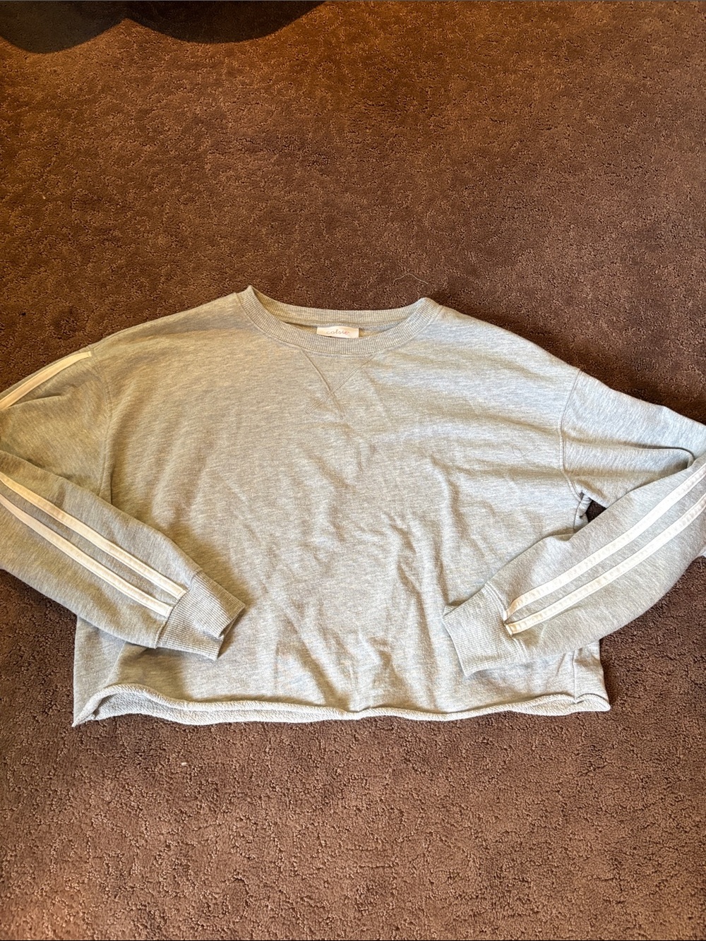 Colsie Light Gray Scoop Neck Sweatshirt with Cream Stripes